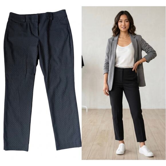 Ann Taylor LOFT Pants - Loft Black Textured Polka Dot Ankle Pants Size 10